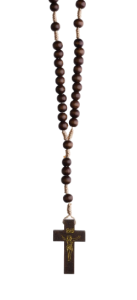 RÓŻANIEC DREWNIANY NA SZNURKU BRĄZ CIEMNY