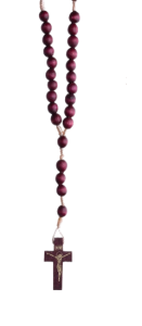 RÓŻANIEC DREWNIANY NA SZNURKU BORDOWY WIŚNIOWY