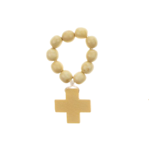 RÓŻANIEC 10 DREWNIANY NA SZNURKU JASNY NATURALNY