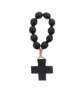 RÓŻANIEC 10 DREWNIANY NA SZNURKU CZARNY